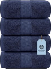 Bath Towels Navy Blue 30×56 Cotton 4/Pk Bathroom Hotel Gym Spa Absorbent X Large