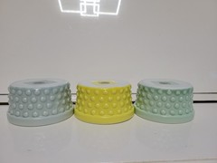 3 CORDON BLEU STONEWARE HOBNAIL RAMEKINS GRAY YELLOW GREEN 3.25 INCHES 4 OZS