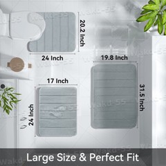 Memory Foam 3PCS Bathroom Rug Absorbent Bath Mat Set Small Large and Contour Rug