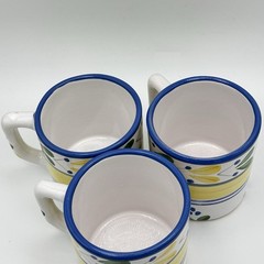 Pier 1 Solimar Mug Set 3 Hand Painted Tunisia Blue Yellow Mediterranean Floral