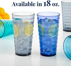Splash [Set of 16] 18 Ounce Plastic Stackable Water Tumblers in 4 Coastal Colors