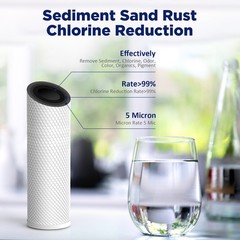 10″ x 4.5″ Activated Carbon Block Big Blue Sediment Water Filter Whole House Set