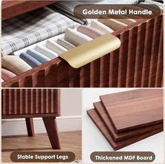 Fluted Dresser TV Stand for Bedroom with 6 Deep Drawers Modern Chest of Drawers