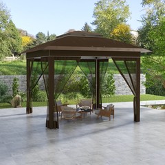 12′ x 12′ Backyard Party Cabana Gazebo w/ 3-Level Adjustable Height, Dark Brown
