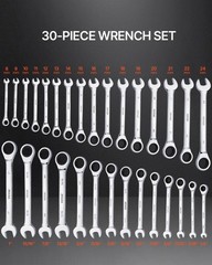 Combination Wrench Set 30 PCS SAE 1/4″ to 1″, Metric 8mm to 24mm Organizer Rack