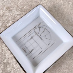 Cartier Porcelain Mini Change Tray Ashtray Platinum Painted Rim 8 x 8cm w/ Box