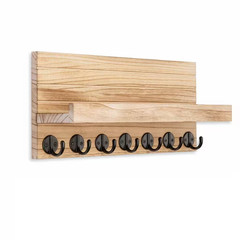 15 In. W X 4.2 In. D Natural Wood Decorative Wall Shelf Key and Mail Holder with