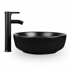 Bathroom Vessel Sink Faucet Combo Bathroom Sink Bowl With Pop-up Drain Black