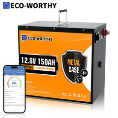 ECO-WORTHY 1920Wh 12V 150Ah LiFePO4 Lithium Battery Bluetooth Metal For RV