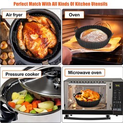 2pcs Air Fryer Silicone Pot Basket Liners Black Non-Stick Safe Oven Baking Tray