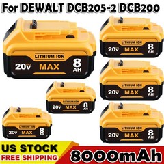 6Pack For DeWalt 20V 20 Volt Max 8.0AH Lithium Ion Battery DCB206 DCB205 DCB204