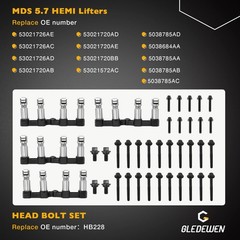 MDS 5.7L Hemi Camshaft Lifter Kit With Headgasket Set, Compatible with 2009-2021