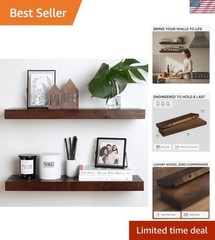 24inch Walnut Floating Shelves for Wall, High End Solid Real Wood 24in Floati…