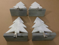 LOT OF 4 CHRISTMAS TREE SHAPED WOOD & MARBLE STOCKING HOLDERS 10.25″ TALL