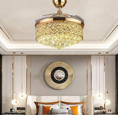 42″ Luxury Crystal LED Chandeliers Remote Control Retractable Ceiling Fan Light