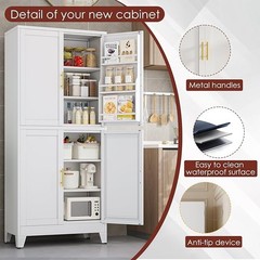 74.8″ H Metal Pantry Cabinet, Adjustable Shelves, Cupboard for Kitchen & Dining