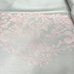 Vtg Reversible Gray Pink Damask Banquet Set 9.5 Ft Tablecloth & 11 Napkins