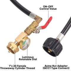 1LB To 20LB Propane Refill Adapter Extension Hose With Gauge On-Off Control 40”