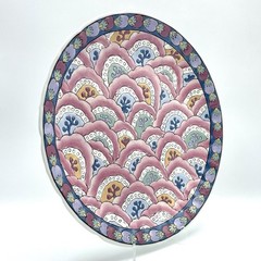 Hand-Painted Porcelain Plate Pink Seigaiha Wave Motif Decorative Chinoiserie Art