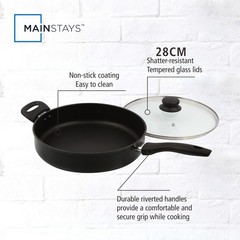 Large Deep Frying Pan With Glass Lid Non Stick Saute Fry Pan 2 Handle 4 QT