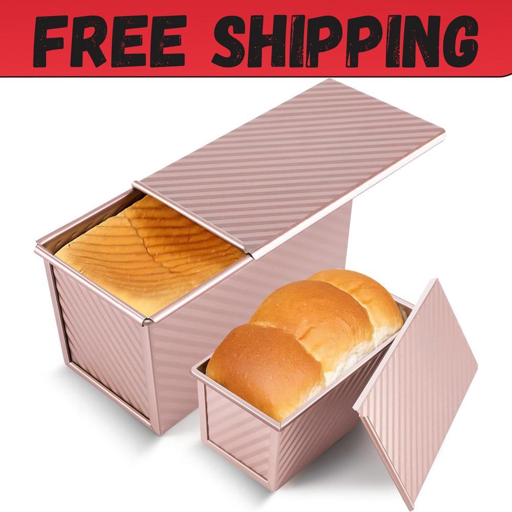 2 Pack Pullman Loaf Pan with Lid, 1 lb/0.5 lb Dough Capacity, Premium Non-Stick