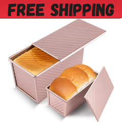 2 Pack Pullman Loaf Pan with Lid, 1 lb/0.5 lb Dough Capacity, Premium Non-Stick