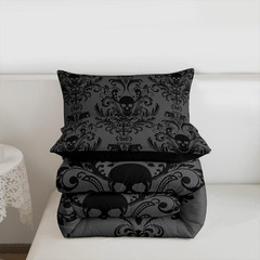 Adults Black Damask Bedding Comforter Sets Antique Victorian Baroque Queen Comfo