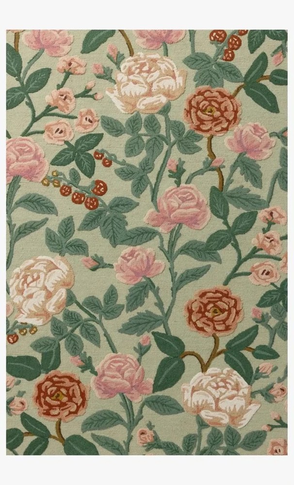 Handmade Floral Wool Rug: Vintage Botanical Roses Carpet