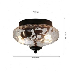 HUOKU Lumivt 2-Light 9.8 in.W Matte Black Hammered Glass Flush Mount Light