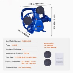VEVOR Air Compressor Pump Head 10HP 17.5CFM @ 90PSI 3-Cylinder Piston Pump Head
