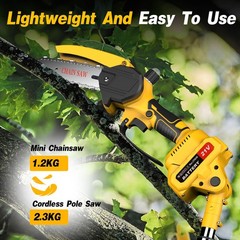 2 in1 Cordless Pole Saw Brushless Mini Chainsaw for Tree Trimming w/ 2 Batteries