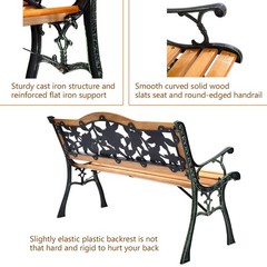 Patio Park Garden Bench Porch Path Chair Furniture Cast Iron Hardwood New