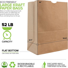 52 Lb Kraft Brown Paper Bags (50 Count) – Bulk Large Grocery Bags for Shopping