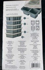Food Grade Silicone Freezer Trays-Molds 5 Pack Gray W/Lids-Great For Food Prep