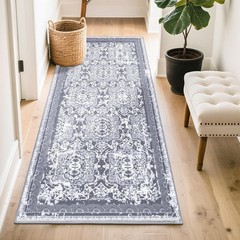 Machine Washable Soft Rug Runner, Indoor Floral Mat for Kitchen and Living Room