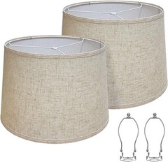 Beige Linen Fabric 11.6×12.6x 9.8in Drum Lamp Replacement Shade (Set of 2)
