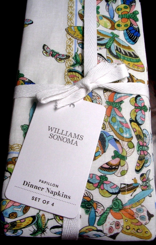 WILLIAMS SONOMA PAPILLON BUTTERFLY NAPKINS SET OF FOUR 85 COTTON 15 LINEN NWTAGS