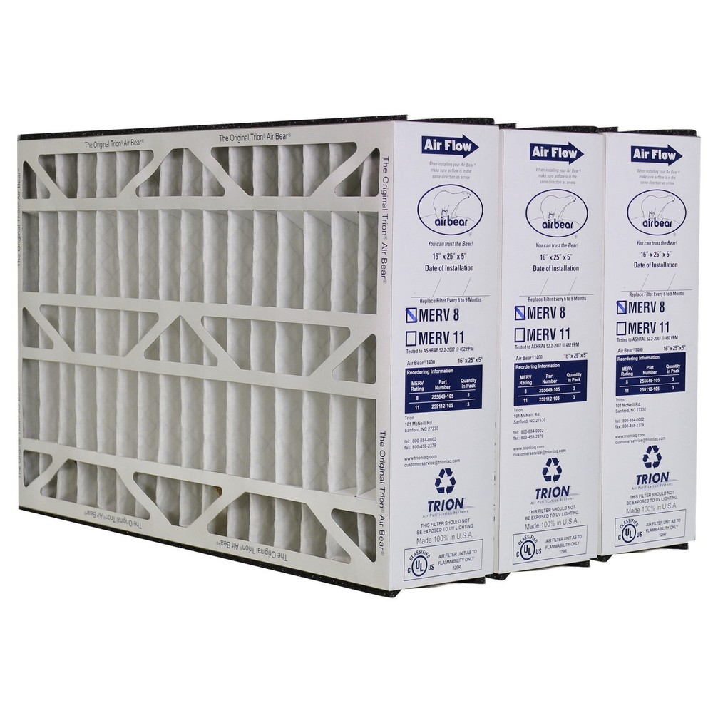 Trion Air Bear 255649-105 (3 Pack) Pleated Furnace Air Filter 16″x25″x5″ MERV 8