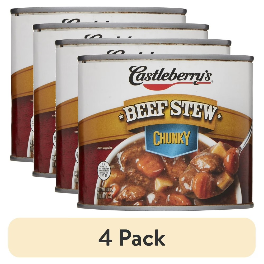 (4 pack) Castleberry’s Chunky Beef Stew, 20 oz Can – Heat & Serve Hearty Comfort