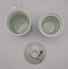 Teavana Porcelain Fine China Floating Lotus Blossom Teacup Infuser Mug 4 Pc. Set