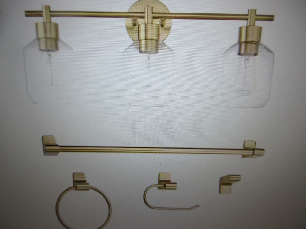 Globe Cannes 24.25 in. 3-Light Matte Brass Vanity Light with Shades & Bath Set