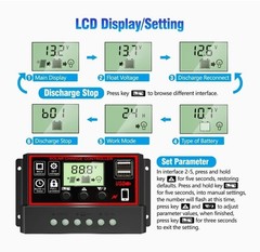 PWM Controlador de carga para solar panel 30A 12V/24V Pantalla LCD Regulador USB