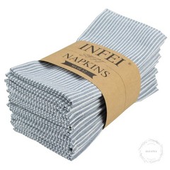 Narrow Striped Cotton Linen Blended Dinner Cloth Napkins Set of 12 (40 x 30 cm)