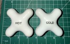 Vintage Speakman Porcelain Hot & Cold Cross Handles, Shower Sink Tub Knobs 3.25”
