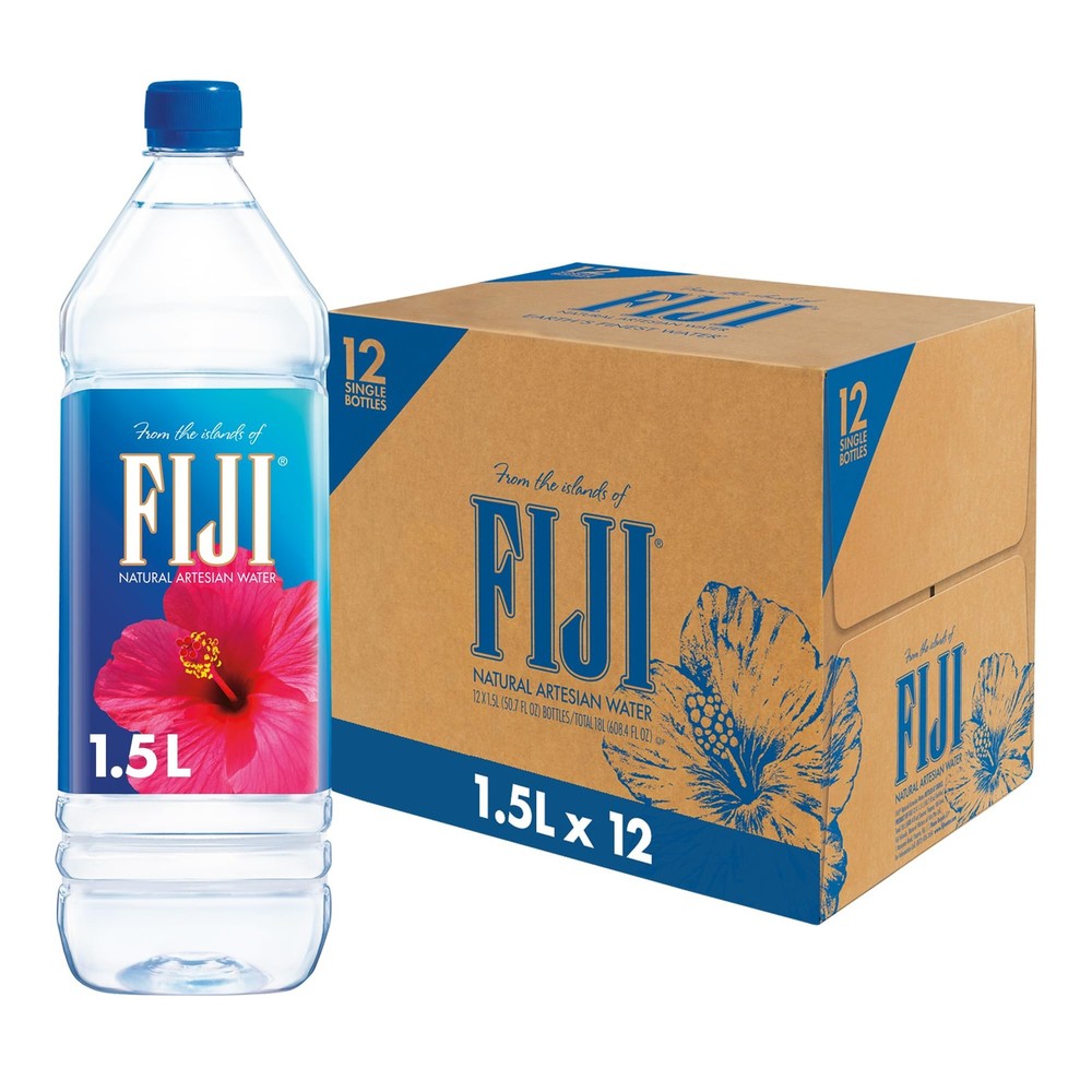 FIJI Natural Artesian Bottled Water 1.5 Liter 1.5L 12 Pack Case Electrolytes