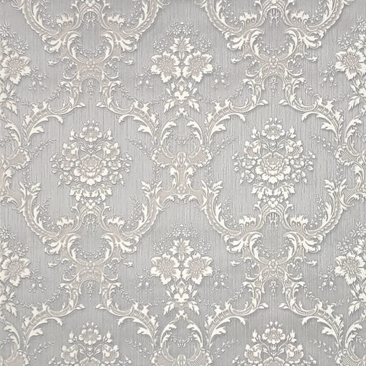 Satin gray silver tan Victorian damask faux silk fabric textured Wallpaper rolls