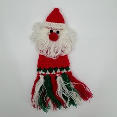 Handmade Santa Claus Ornaments SET of 2 Vintage 1980s Crochet Yarn Knit Folk Art
