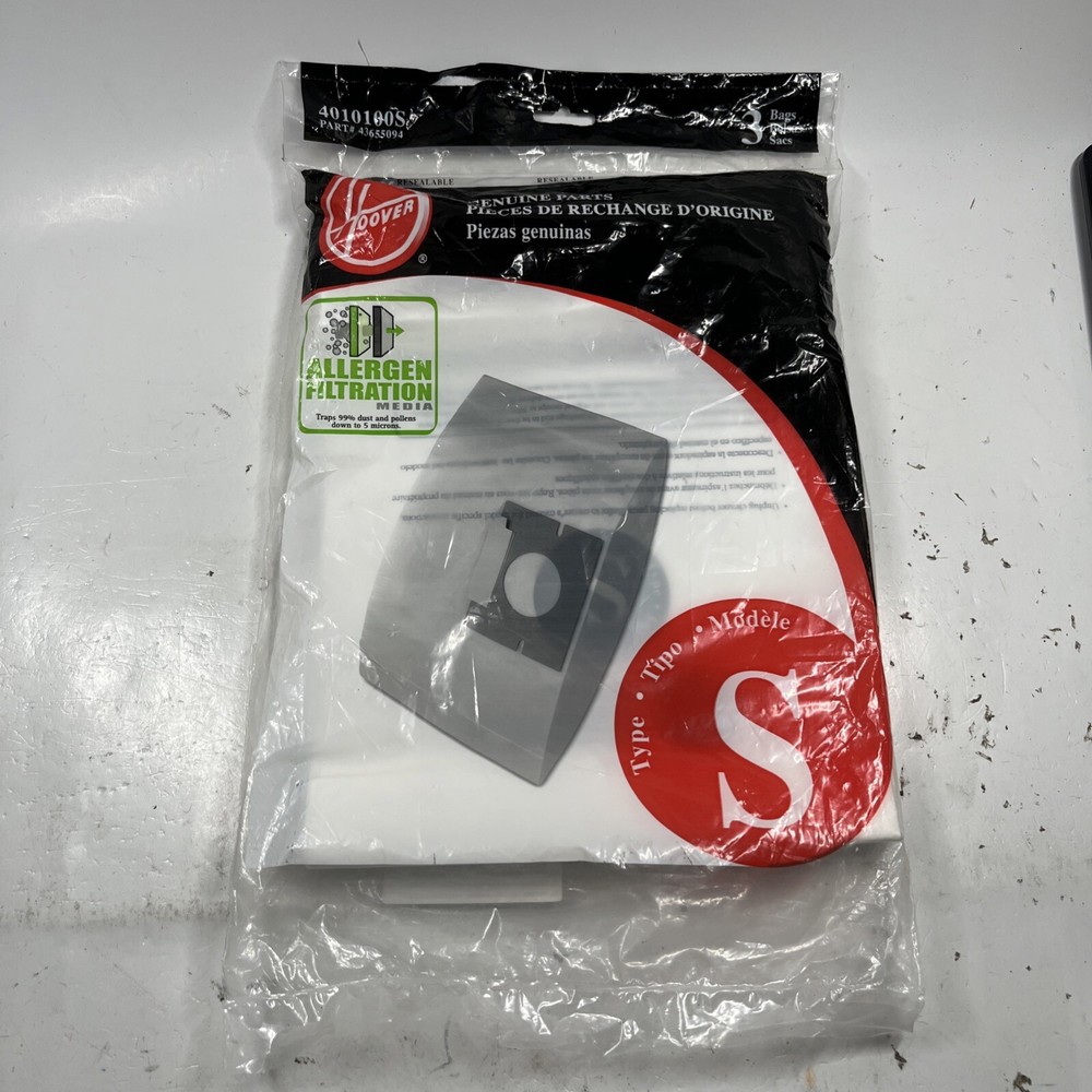 Genuine Hoover Vacuum Bags 3 Type S Allergen Filtration 43655094 4010100S