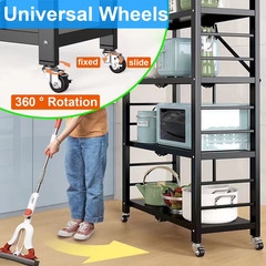 5-Tier Foldable Shelving Unit on Wheels 397LBS Heavy Duty Metal Storage Rack
