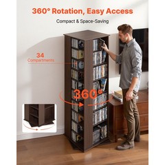 Uimoso Media Storage Cabinet CD Rack Tower with 34 Compartments in Brown